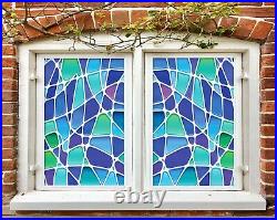 3D Blue Color Block R068 Window Film Print Sticker Cling Stained Glass UV Sunday
