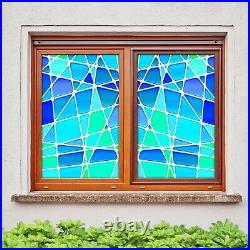 3D Blue Color Block R146 Window Film Print Sticker Cling Stained Glass UV Su