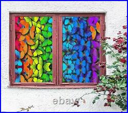 3D Color Butterf I148 Window Film Print Sticker Cling Stained Glass UV Block Ang