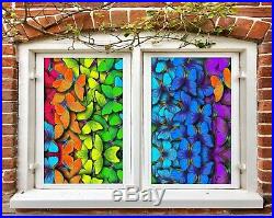 3D Color Butterfl D148 Window Film Print Sticker Cling Stained Glass UV Block An