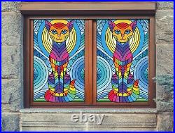 3D Color Cat 1441NAN Window Film Print Sticker Cling Stained Glass UV Block Fay