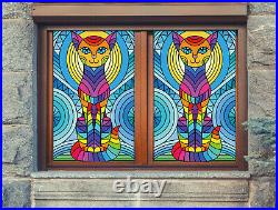 3D Color Cat ZHUB733 Window Film Print Sticker Cling Stained Glass UV Block