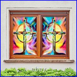 3D Color Cross D649 Window Film Print Sticker Cling Stained Glass UV Block Amy