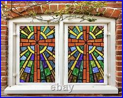 3D Color Cross P257 Window Film Print Sticker Cling Stained Glass UV Block Am