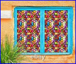 3D Color Flower 36NAO Window Film Print Sticker Cling Stained Glass UV Block Fay