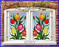 3D Color Flower B268 Window Film Print Sticker Cling Stained Glass UV Block Sin