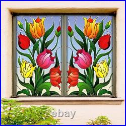 3D Color Flower B268 Window Film Print Sticker Cling Stained Glass UV Block Sin