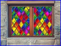 3D Color Grid B1494 Window Film Print Sticker Cling Stained Glass UV Block Sin
