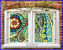 3D Color Lace ZHUB436 Window Film Print Sticker Cling Stained Glass UV Block