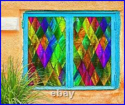 3D Color Pattern O722 Window Film Print Sticker Cling Stained Glass UV Block Am