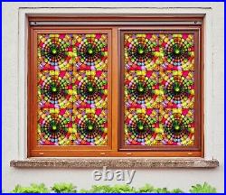 3D Color Round ZHU018 Window Film Print Sticker Cling Stained Glass UV Zoe