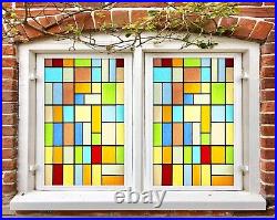 3D Color Square A727 Window Film Print Sticker Cling Stained Glass UV Sinsin