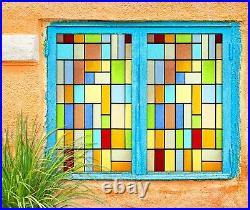3D Color Square A727 Window Film Print Sticker Cling Stained Glass UV Sinsin
