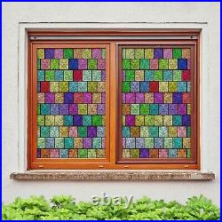 3D Color Square B027 Window Film Print Sticker Cling Stained Glass UV Block Zoe