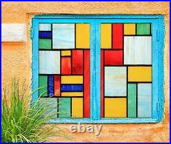 3D Color Square B140 Window Film Print Sticker Cling Stained Glass UV Block Sin