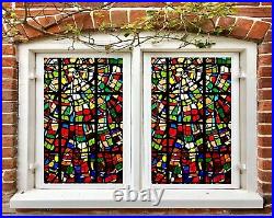 3D Color Square B836 Window Film Print Sticker Cling Stained Glass UV Block Zoe