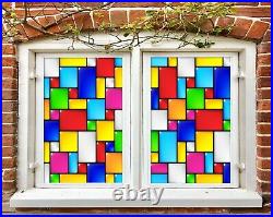 3D Color Square I04 Window Film Print Sticker Cling Stained Glass UV Block Ang