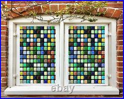 3D Color Square N331 Window Film Print Sticker Cling Stained Glass UV Block Fay