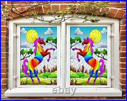 3D Color Unicorn B592 Window Film Print Sticker Cling Stained Glass UV Block Zoe