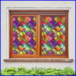 3D Color Waves I636 Window Film Print Sticker Cling Stained Glass UV Block Amy