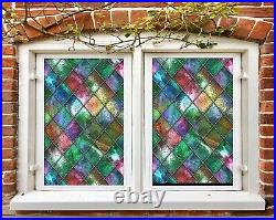 3D Colored Diamon D183 Window Film Print Sticker Cling Stained Glass UV Block An