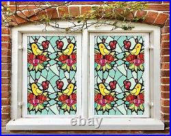 3D Colored Flower I19 Window Film Print Sticker Cling Stained Glass UV Block Ang