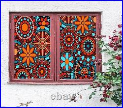 3D Colored Flowers O36 Window Film Print Sticker Cling Stained Glass UV Block Am