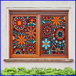 3D Colored Flowers O36 Window Film Print Sticker Cling Stained Glass UV Block Am