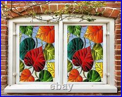 3D Colored Leaves A173 Window Film Print Sticker Cling Stained Glass UV Zoe