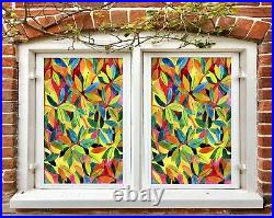 3D Colored Leaves B765 Window Film Print Sticker Cling Stained Glass UV Block