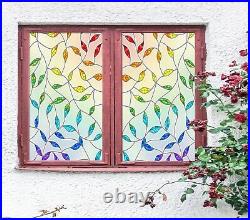 3D Colored Leaves O312 Window Film Print Sticker Cling Stained Glass UV Block Am