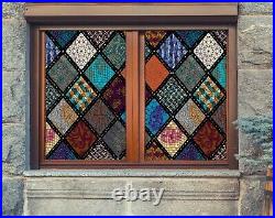 3D Colored Square A213 Window Film Print Sticker Cling Stained Glass UV Zoe