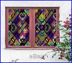3D Colored Square D155 Window Film Print Sticker Cling Stained Glass UV Block An