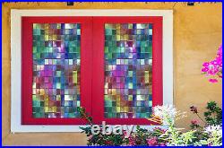 3D Colored Square ZHUA393 Window Film Print Sticker Cling Stained Glass UV