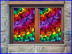 3D Colored Square ZHUB03 Window Film Print Sticker Cling Stained Glass UV Block