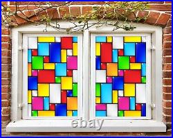 3D Colored Squares N03 Window Film Print Sticker Cling Stained Glass UV Block Am