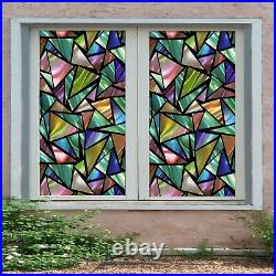 3D Colored Trian I209 Window Film Print Sticker Cling Stained Glass UV Block Ang