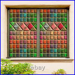 3D Colored Wood ZHUA818 Window Film Print Sticker Cling Stained Glass UV