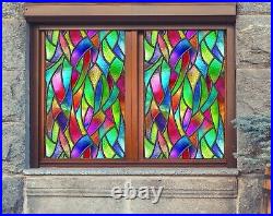 3D Colorful B1007 Window Film Print Sticker Cling Stained Glass UV Block Sin