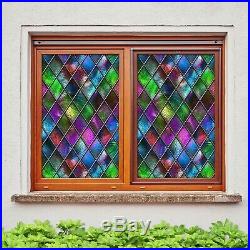 3D Colorful Block P207 Window Film Print Sticker Cling Stained Glass UV Block Su