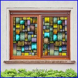 3D Colorful Block P546 Window Film Print Sticker Cling Stained Glass UV Block Su