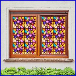 3D Colorful Circl I23 Window Film Print Sticker Cling Stained Glass UV Block Ang