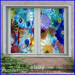 3D Colorful Jellyfish R37 Window Film Print Sticker Cling Stained Glass UV Su