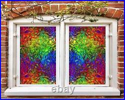 3D Colorful Pattern A285 Window Film Print Sticker Cling Stained Glass UV Sinsin