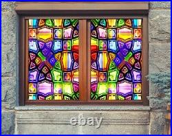 3D Colorful Squar I22 Window Film Print Sticker Cling Stained Glass UV Block Ang