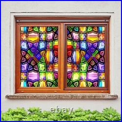3D Colorful Squar I22 Window Film Print Sticker Cling Stained Glass UV Block Ang
