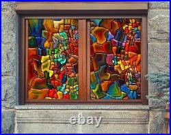 3D Colorful Stone I57 Window Film Print Sticker Cling Stained Glass UV Block Ang
