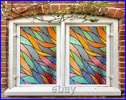 3D Colorful Stri I112 Window Film Print Sticker Cling Stained Glass UV Block Ang