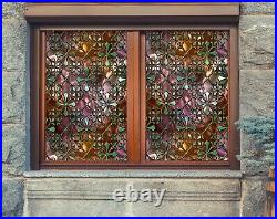 3D Colorful Textu D185 Window Film Print Sticker Cling Stained Glass UV Block An