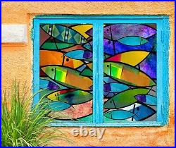 3D Colour Fish B367 Window Film Print Sticker Cling Stained Glass UV Block Sin